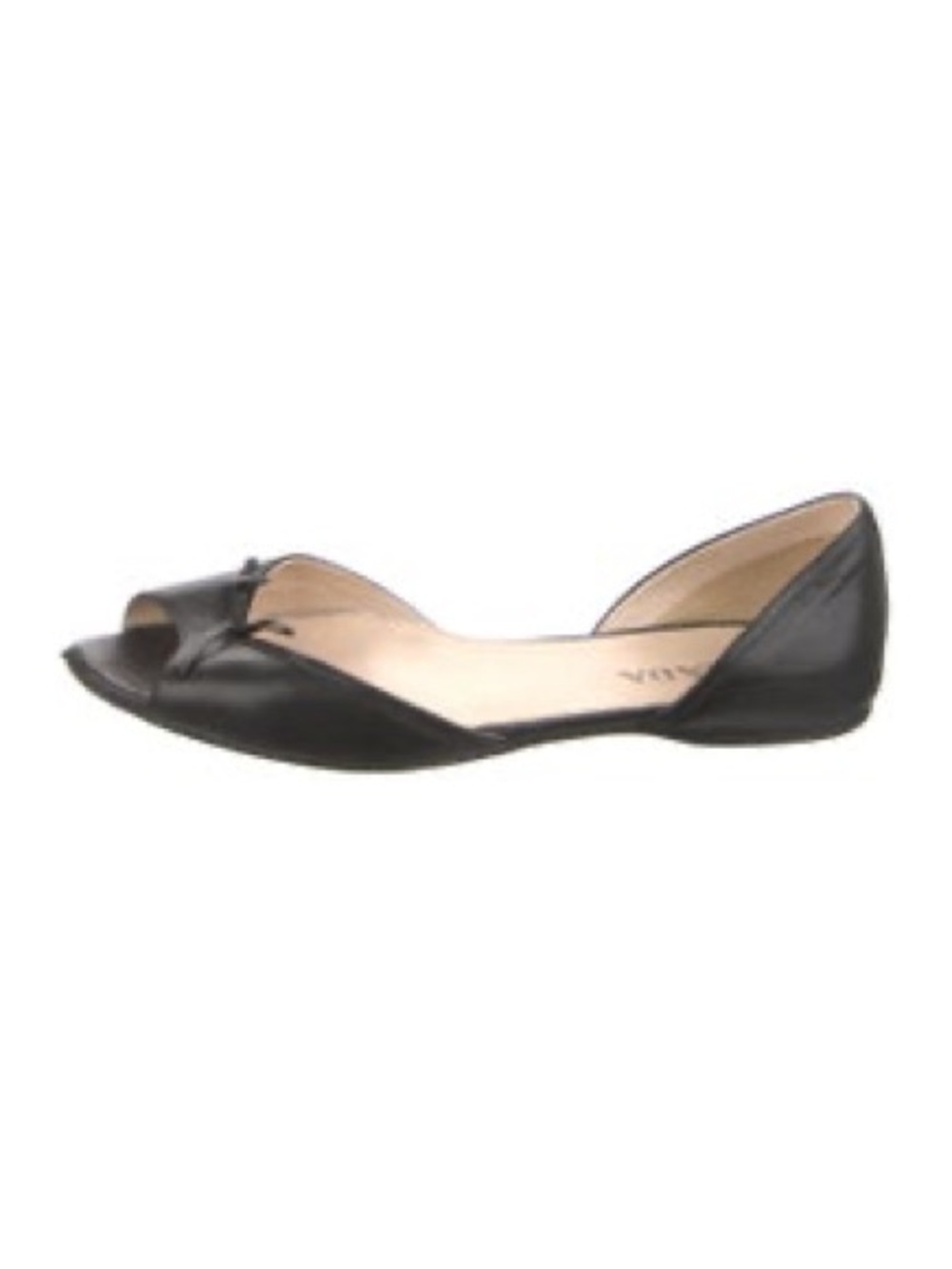 Prada Black Leather Peep-Toe Flats with Bow Accent - Picture 3 of 6